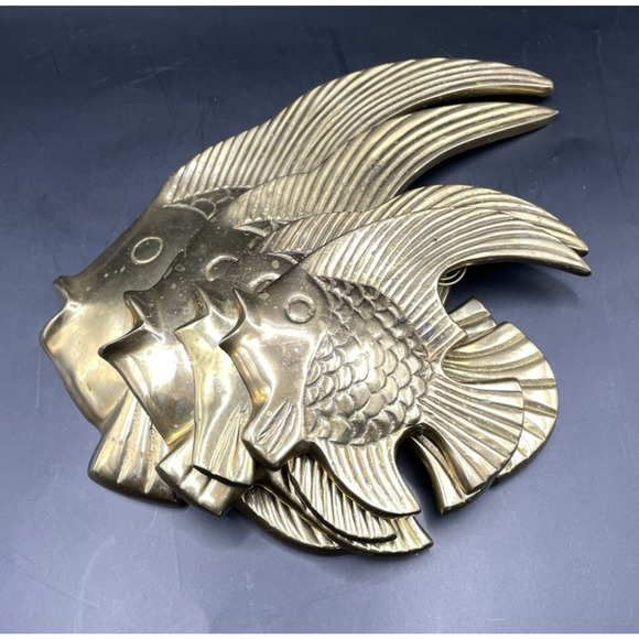 Vintage Nautical Wall Decor - Set of 4 Brass Fish -Made in India - Picture 4 of 16